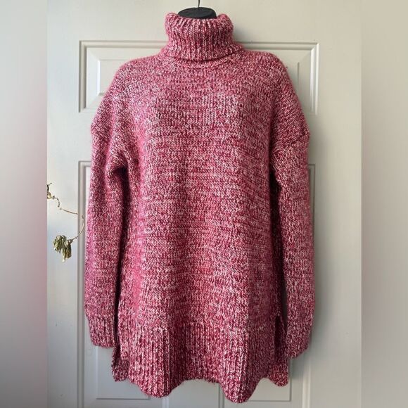 J. Crew Italian Marled Red Wool Blend Turtleneck Oversized Sweater Size S - Picture 1 of 11